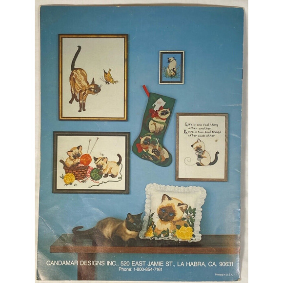 Vtg Cross Stitch Patterns Leisure Arts Charted Siamese Cat Mouse Craft Hobby - Picture 3 of 8